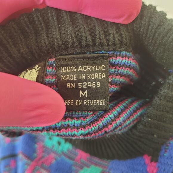 VTG 80s Bramble Lane Geometric Sweater Womens M Boxy Dropped Shoulder Acrylic - Picture 4 of 5